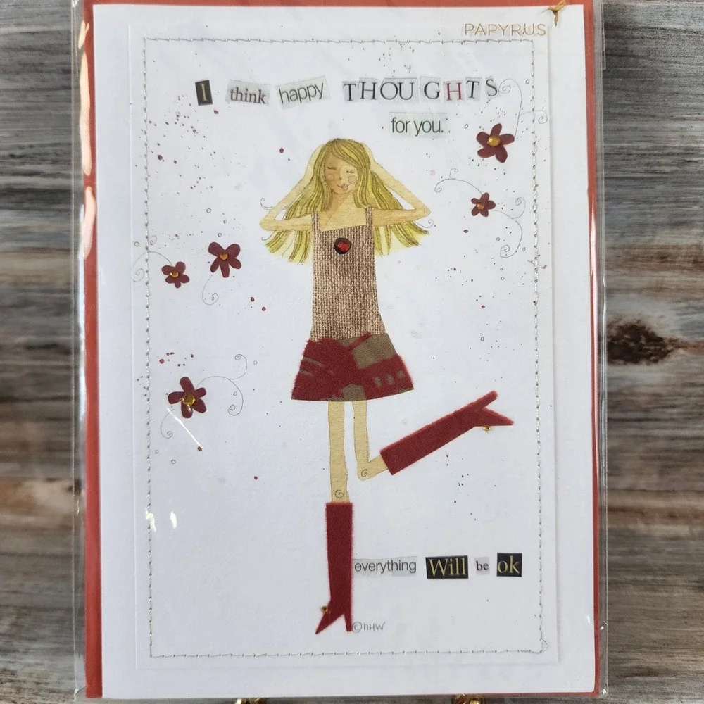 Papyrus Thinking of You Card Everything Will Be Ok Mixed Media Red Boots New